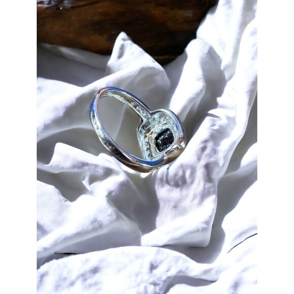 Classic Ring Square Cut Black Obsidian Colored CZ Sterling Silver Size 7 - Picture 13 of 16